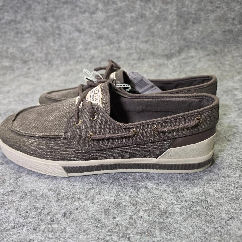 Nautica Mens Jempol Washed Boat Shoes Canvas Chocolate Brown 12 Casual Loafers
